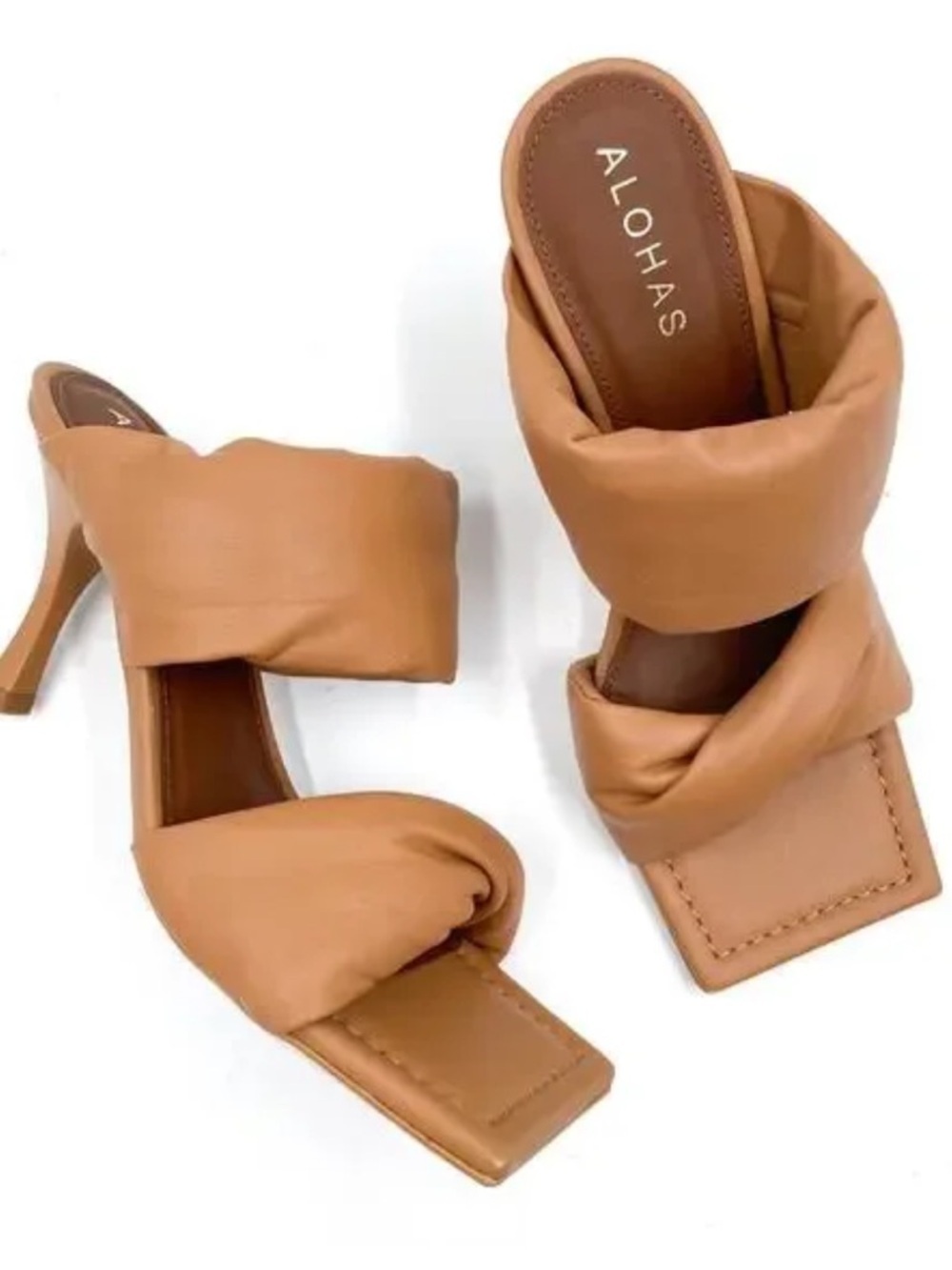 Alohas Twist Strap Camel Heels brown square toe size 11 new